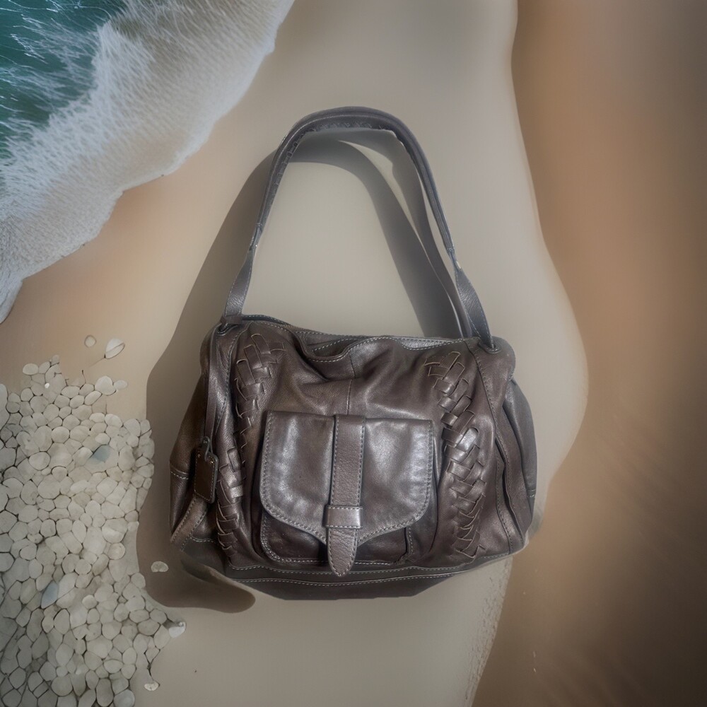 Vintage Jessica Simpson Genuine Leather Brown Large Shoulder Bag Braided Detail